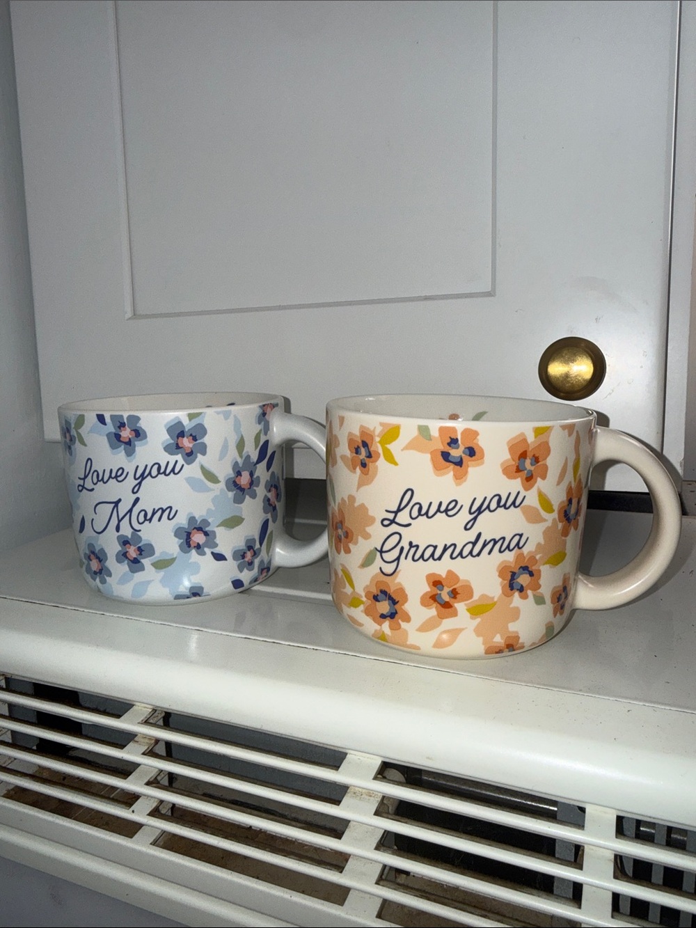 Love You Mom and Grandma Floral Ceramic Mug - Orange Floral blue